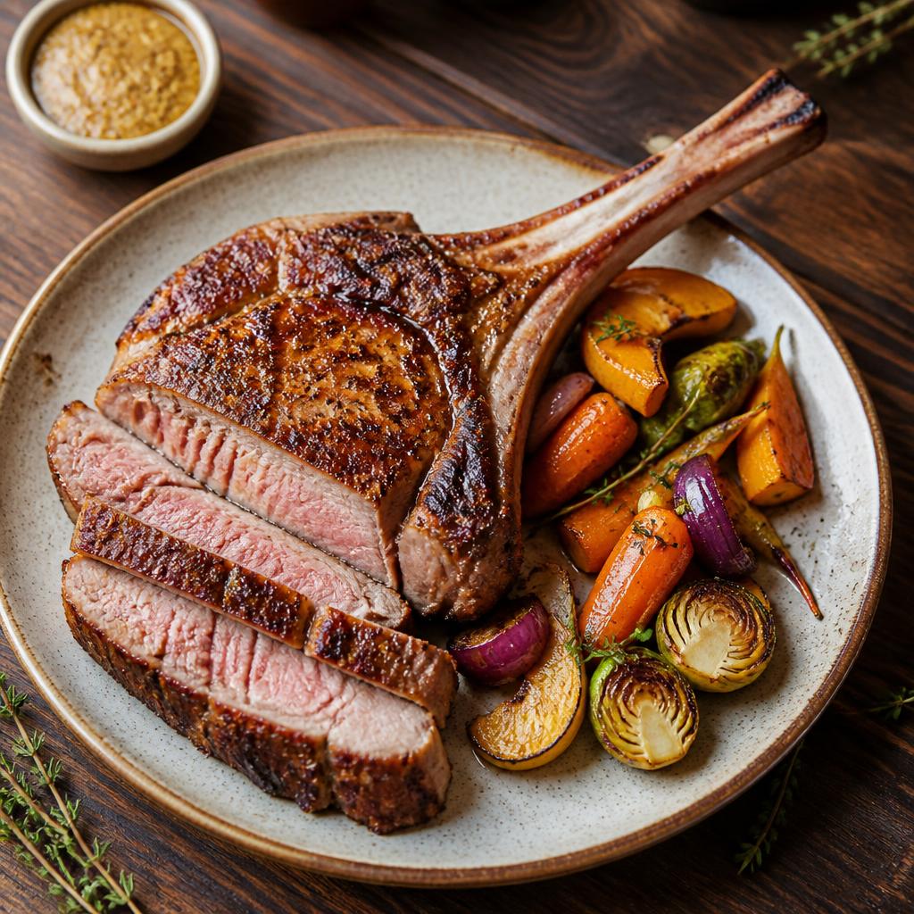 Tomahawk de porc rôti